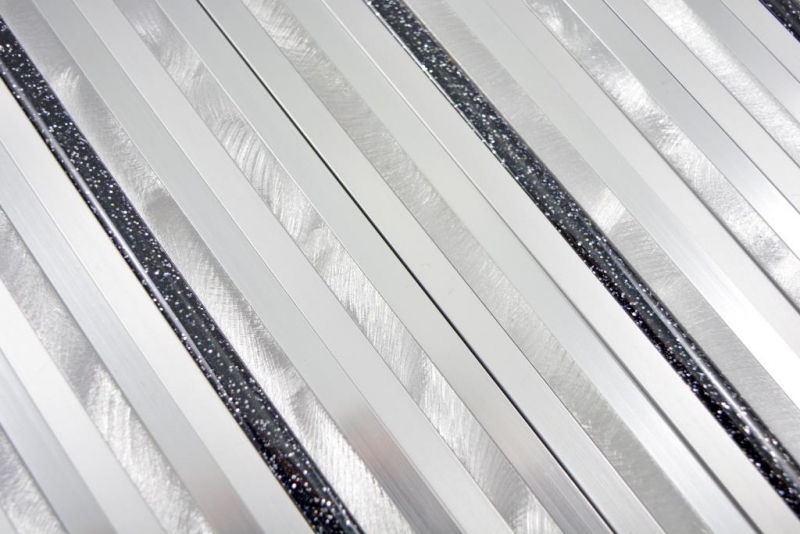 Mosaïque carreau baguettes aluminium composite argent mat brossé poli glitter black MOS49-L402GB