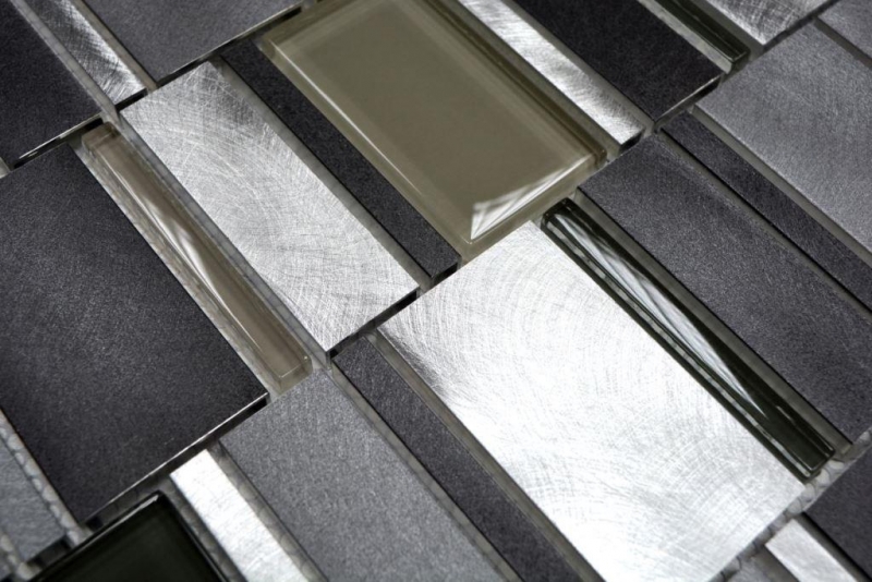 Mosaico in alluminio combinato con mosaico di vetro chiaro grigio per cucina MOS49-0204