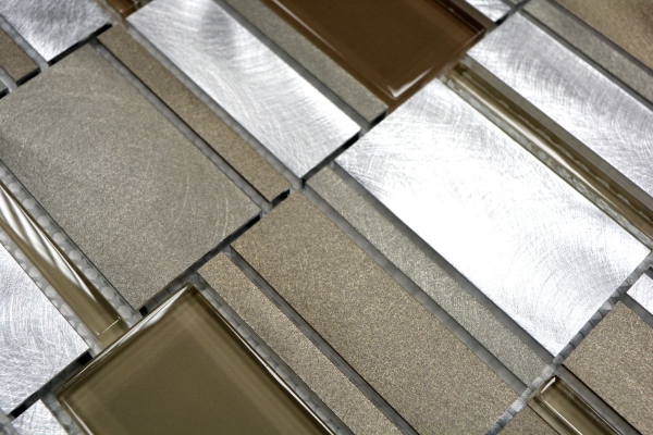 Mosaik Fliese Aluminium Kombination Glasmosaik beige braun Küchenrückwand MOS49-1202