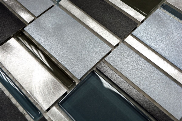 Mosaik Fliese Aluminium Kombination Glasmosaik braun Küchenrückwand MOS49-0205