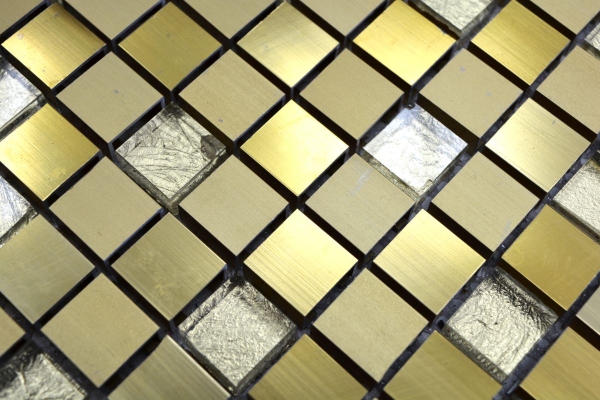 Mosaik Fliese Aluminium Glasmosaik gold Fliesenspiegel Küchenrückwand MOS49-A307