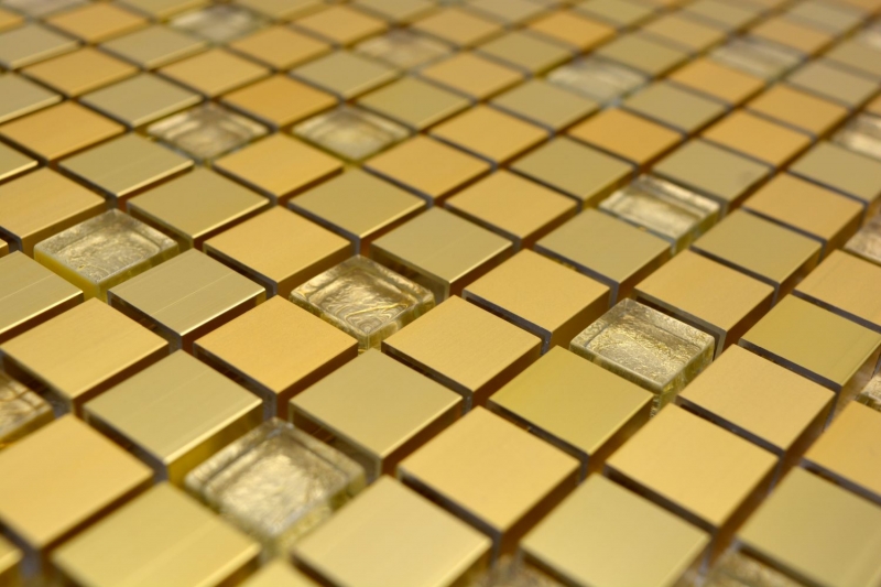 10Matten Mosaik Fliese Aluminium Transluzent Alu Glasmosaik gold WC49-a307_f 