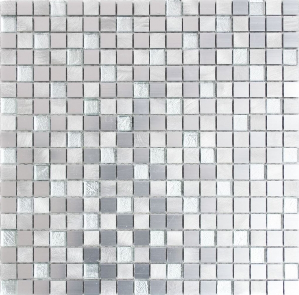 Handmuster Mosaik Fliese Aluminium Transluzent Alu Glasmosaik Crystal silber MOS49-A309F_m
