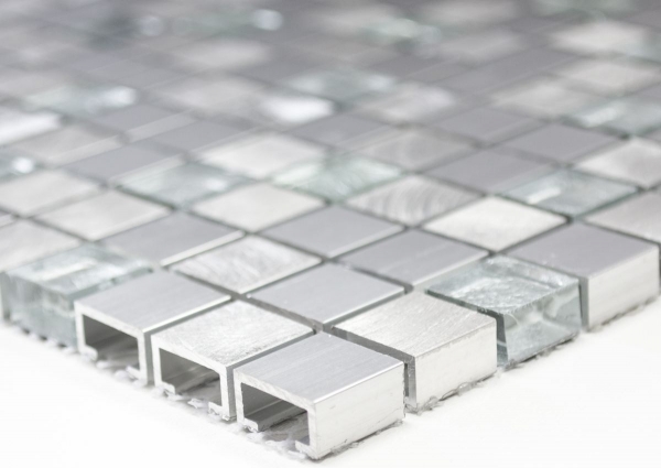Piastrella di mosaico campione a mano alluminio traslucido alluminio vetro mosaico Cristallo argento MOS49-A309F_m