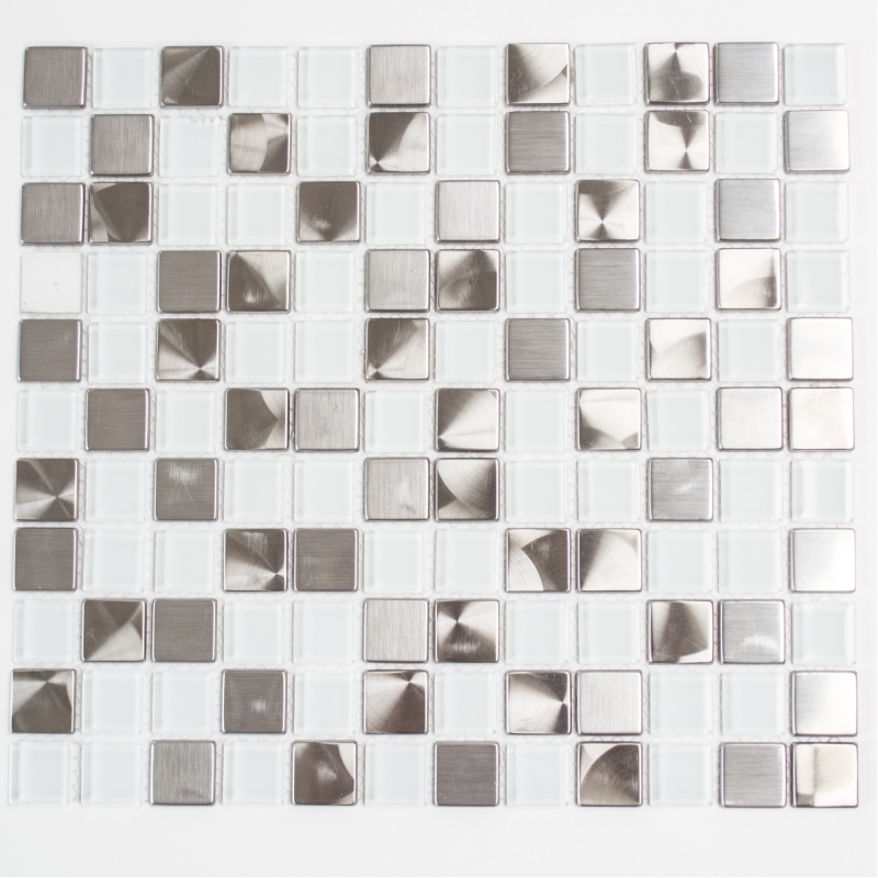 Piastrelle di mosaico in acciaio inox vetro mosaico acciaio bianco chiaro MOS129-0104_f