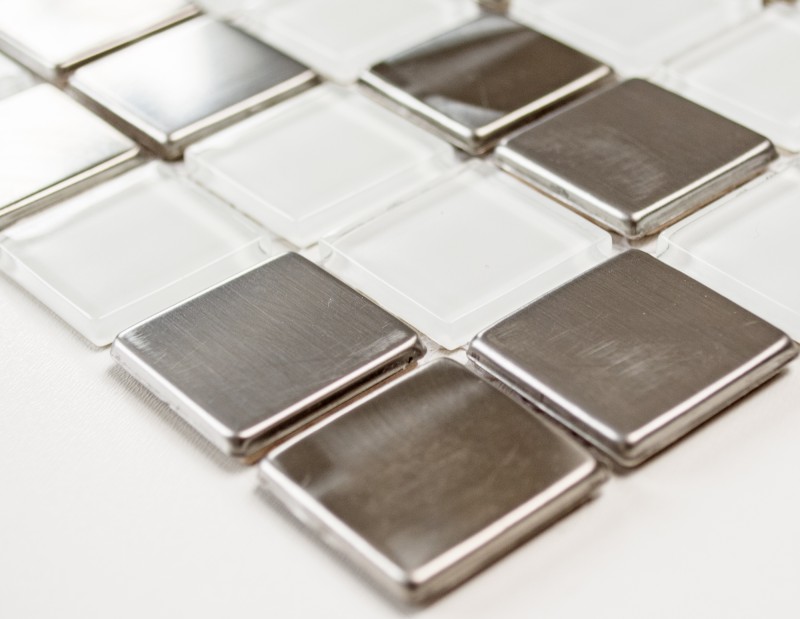 Mosaic tiles stainless steel glass mosaic steel white silver mosaic tile MOS129-0104
