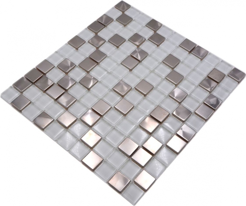 Mosaico di vetro mosaico piastrelle acciaio inox bianco backsplash piastrelle MOS129-0104_8mm