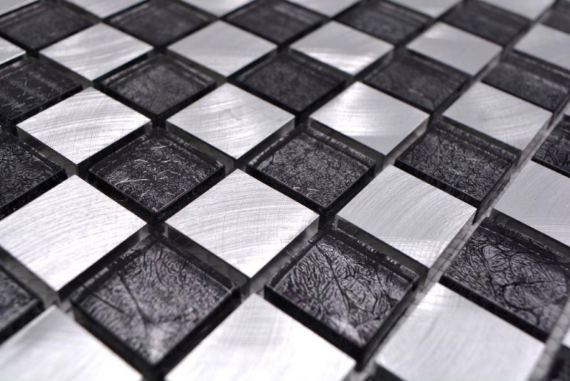 Mosaïque Carreau aluminium Mosaïque de verre damier noir anthracite argent MOS49-0302_8mm