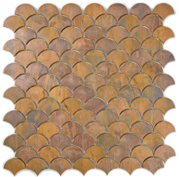 Piastrella a mosaico decorata a mano in rame ventaglio marrone cucina MOS49-1504_m