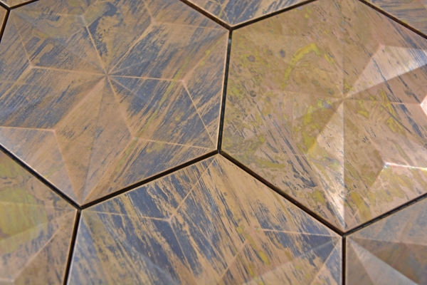 Hand-patterned mosaic tile copper copper hexagon 3D brown kitchenMOS49-1516_m