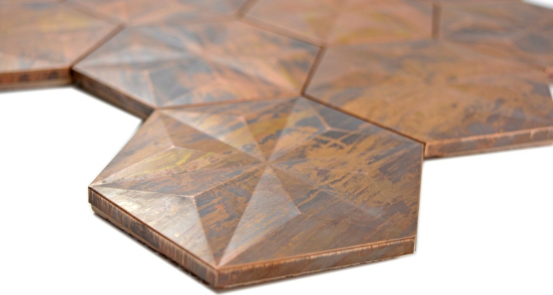 Motif main Carreau de mosaïque cuivre cuivre hexagonal 3D brun cuisineMOS49-1516_m