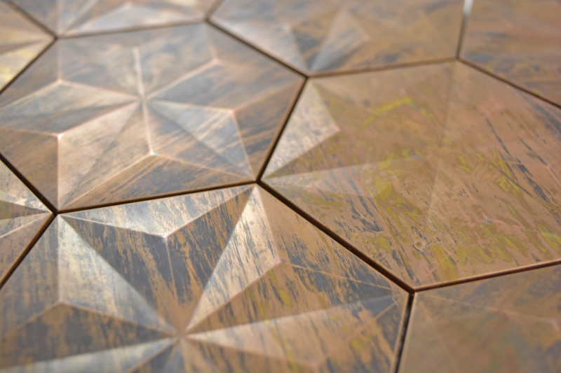 Hand-patterned mosaic tile copper copper hexagon 3D brown kitchenMOS49-1516_m