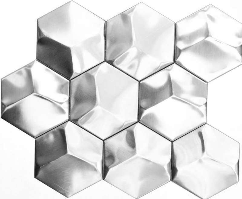 Mosaik Rückwand Edelstahl silber Hexagon 3D Stahl gebürstet Fliesenspiegel Küche MOS129-HXM20SD_f