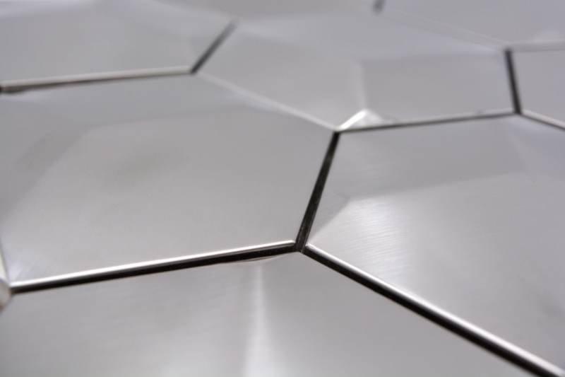 Edelstahl Mosaik Fliese silber Hexagon 3D gebürstet matt Fliesenspiegel Küchenwand