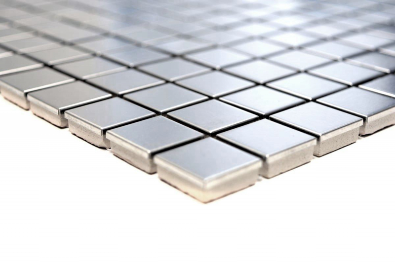 Handmuster Mosaik Fliese Edelstahl silber silber Stahl gebürstet Fliesenspiegel Küche MOS129-23D_m