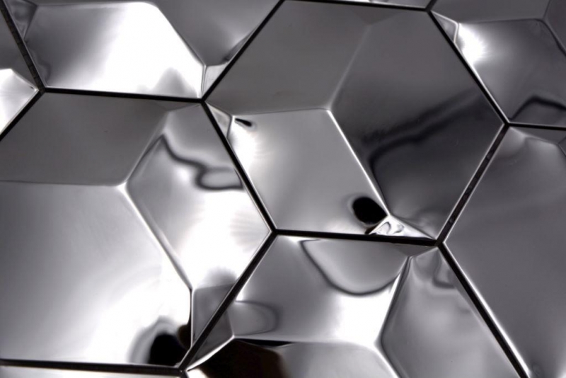 Stainless steel mosaic tile silver hexagon 3D glossy kitchen wall MOS129-HXM10SG