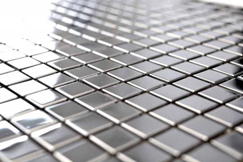 Mosaik Fliese Edelstahl silber silber Stahl glänzend Fliesenspiegel Küche M ... 