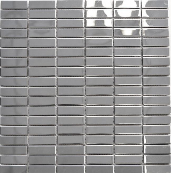 Piastrella di mosaico in acciaio inox argento rettangolare lucido backsplash parete cucina MOS129-0215