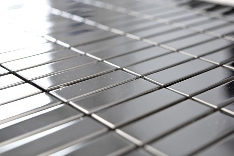Mosaik Edelstahl silber Rechteck silber Stahl glänzend Küchenrückwand MOS129-0215_f