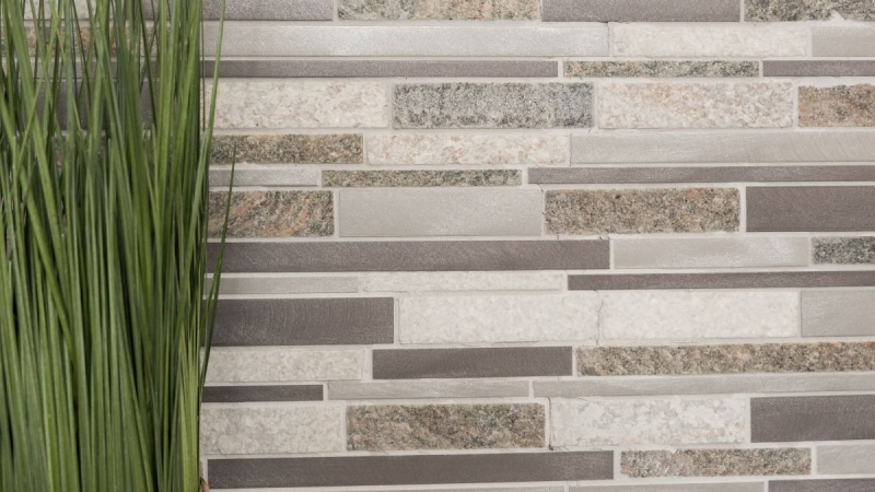 Mosaic tile quartzite natural stone aluminum silver gray light beige composite rods tile backsplash wall tile - MOS49-XSA535