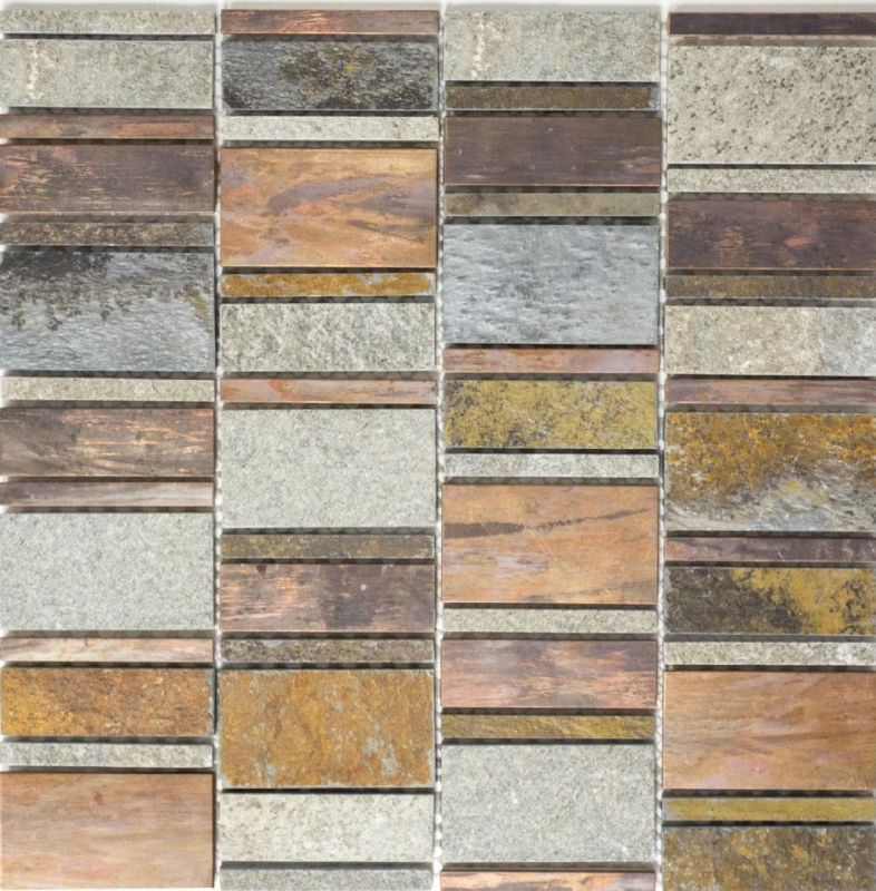 Kupfermosaik Fliese grau rost Rechteck Naturstein Küchenrückwand Fliesenspiegel MOS47-575