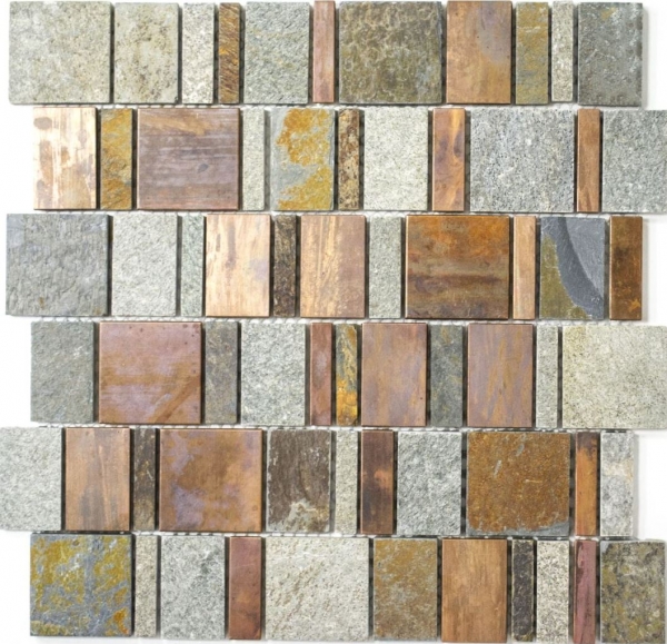 Hand pattern mosaic tile copper gray rust copper rectangle stone tile backsplash kitchen MOS47-585_m