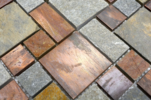 Handmuster Mosaik Fliese Kupfer grau rost kupfer Kombination Fliesenspiegel Küche Stein MOS47-595_m