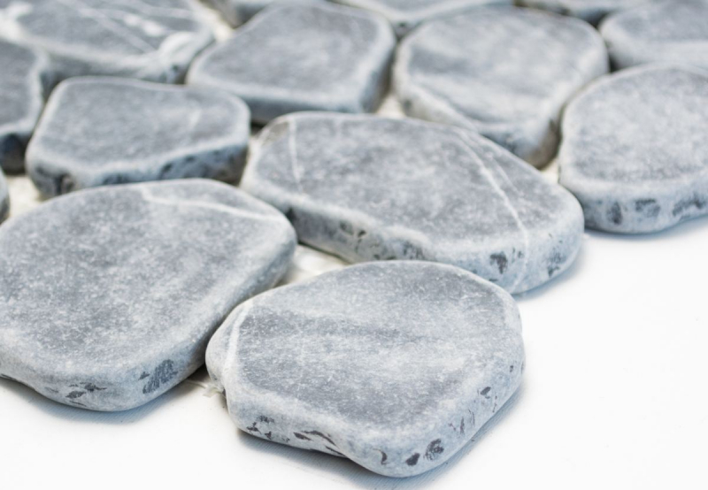 Flußkiesel Steinkiesel geschnitten schwarz anthrazir grau Fliesenspiegel Duschtasse Duschwand - MOS30-0302