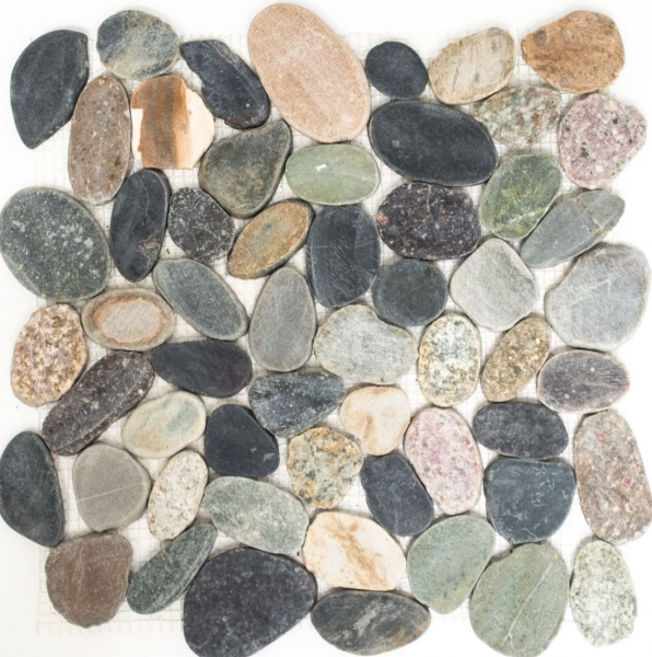 Échantillon manuel de carreaux de mosaïque Galets de rivière Galets de pierre coupés blanc-jaune MOS30-0104_m