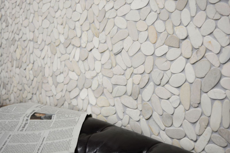 Flußkiesel Steinkiesel geschnitten creme hellbeige Fliesenspiegel Duschtasse Wand Küche Bad - MOS30-IN14