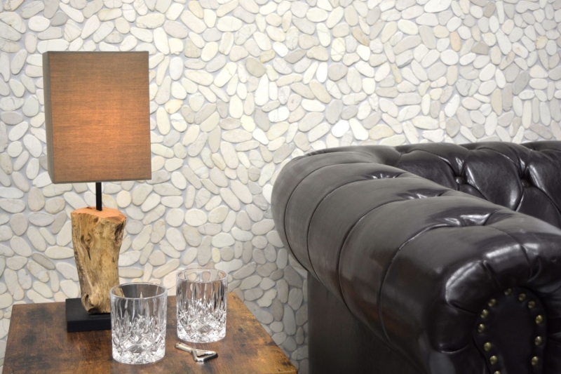 River pebble stone pebble cut cream light beige tile backsplash shower tray wall kitchen bathroom - MOS30-IN14