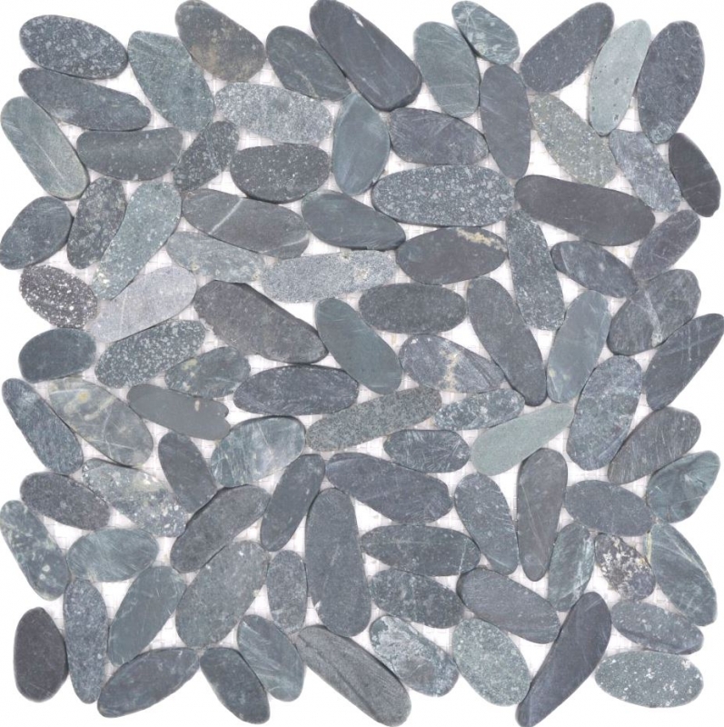 River pebble stone pebble cut black dark gray anthracite shower tray tile backsplash kitchen - MOS30-IN24