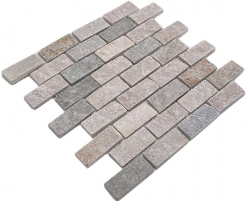 Quartzite natural stone mosaic tile brick beige gray wall floor shower backsplash kitchen backsplash - MOS36-0208