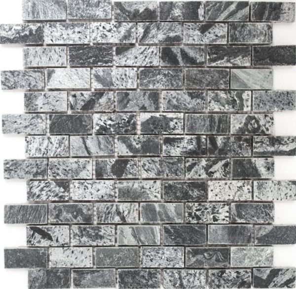 Hand-patterned mosaic tile Quartzite natural stone Brick silver-grey polished MOS28-0202_C_m