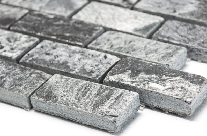 Quartzite Mosaïque Brick gris argenté anthracite poli mur sol douche carrelage salle de bain - MOS28-0202_C
