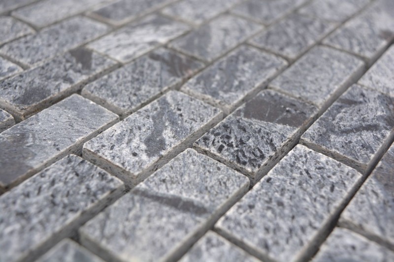 Quarzite pietra naturale mosaico mattone grigio argento antracite lucido parete pavimento doccia piastrelle backsplash bagno - MOS28-0202_C