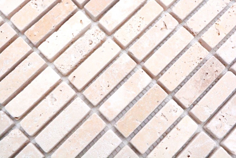 Travertine mosaic tiles terrace wall floor natural stone beige cream strip tile backsplash wall facing kitchen tile bathroom - MOS43-46158