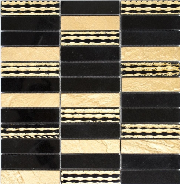 Hand-patterned mosaic tile marble natural stone rectangle stone carving gold black MOS40-STN79_m