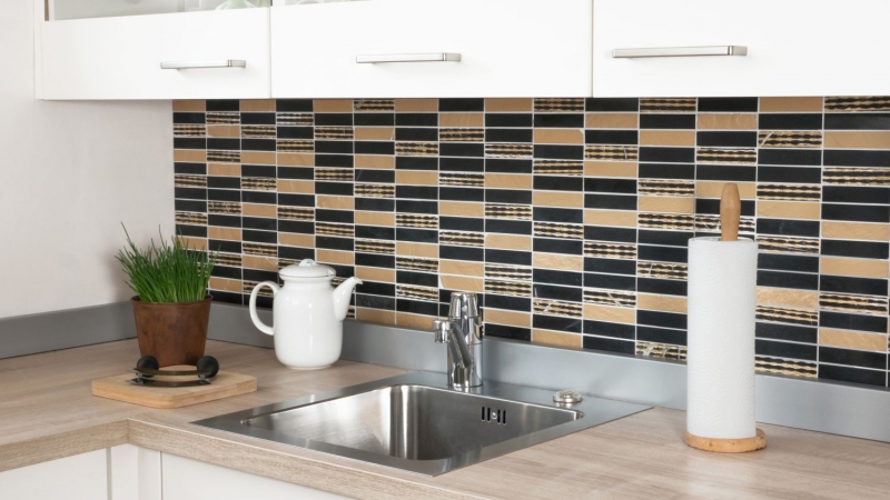 Marble mosaic tile natural stone rectangular strip carving gold black bathroom - MOS40-STN79