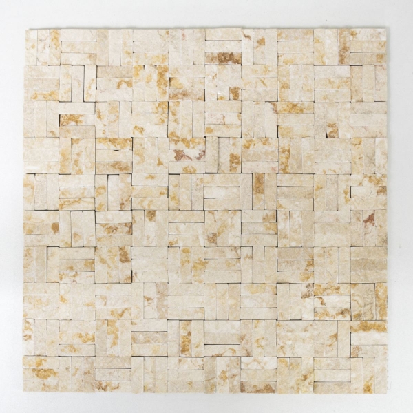 Muro di marmo a spacco mosaico in pietra naturale parquet sunny beige 3D look - MOS42-x3d63