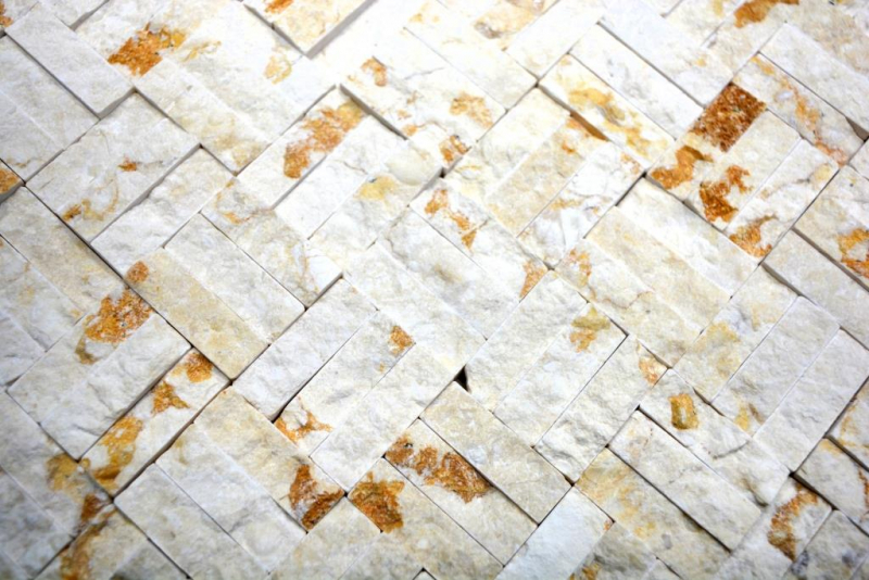 Splitface marble mosaic stone wall natural stone parquet sunny beige 3D look - MOS42-x3d63