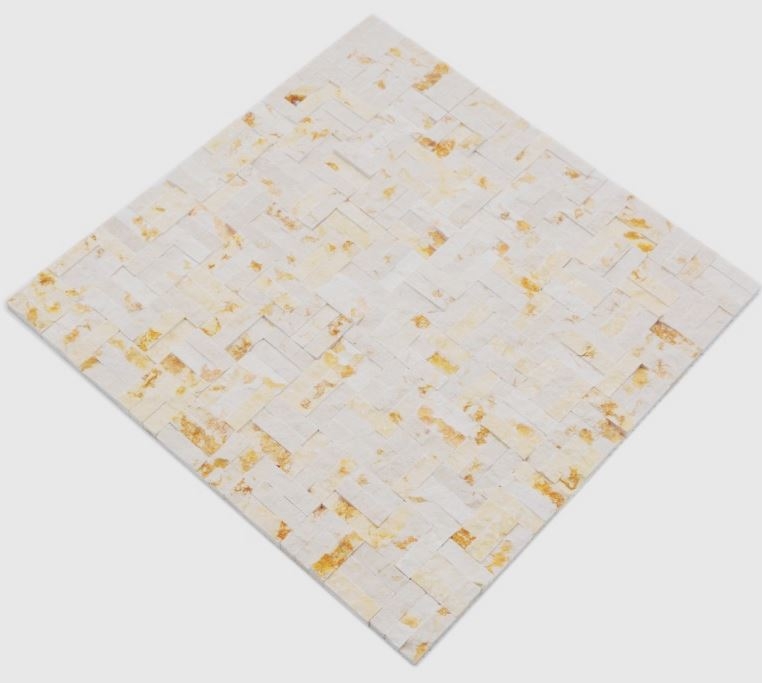Splitface Marmor Mosaik Steinwand Naturstein Parkett sunny beige 3D Optik - MOS42-x3d63