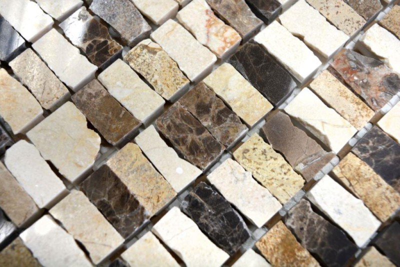 Marble mosaic tile natural stone sticks beige cream dark brown kitchen backsplash - MOSSopo-M10-VH21