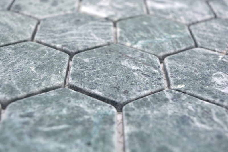 Marmor Mosaik Fliese Naturstein Hexagon grün anthrazit Steinoptik Fliesenspiegel - MOS44-0210