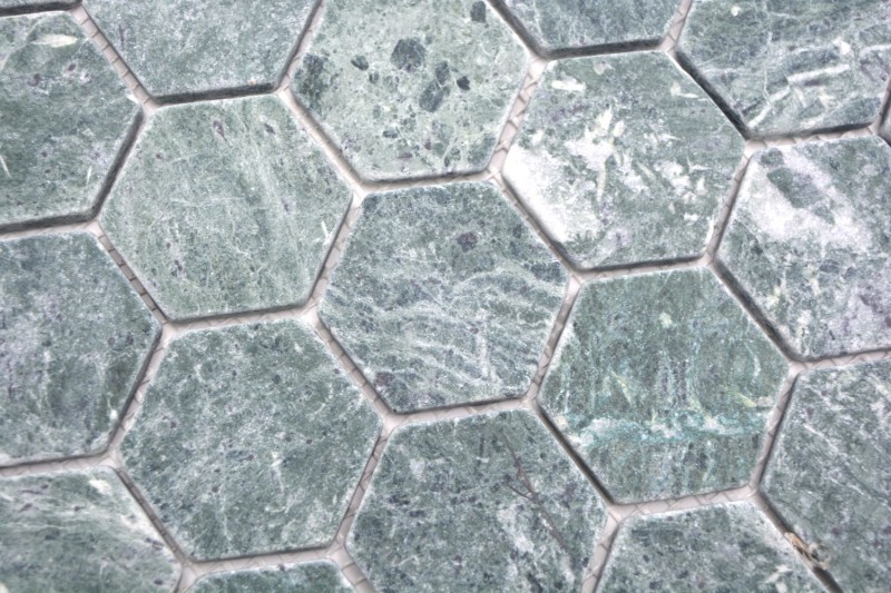 Marmor Mosaik Fliese Naturstein Hexagon grün anthrazit Steinoptik Fliesenspiegel - MOS44-0210