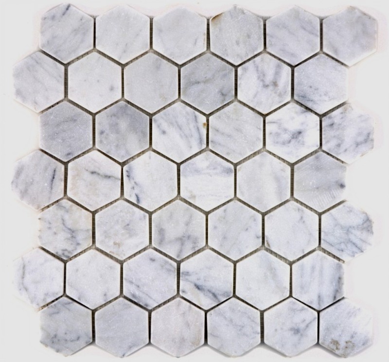 Handmuster Mosaik Fliese Marmor Naturstein Hexagon Marmor weiß Carrara MOS44-0103_m