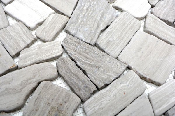 Mosaico di cava di marmo naturale pietra poligonale grigio strisce grigio chiaro argento piastrelle backsplash parete rivestimento cucina - MOS44-0202