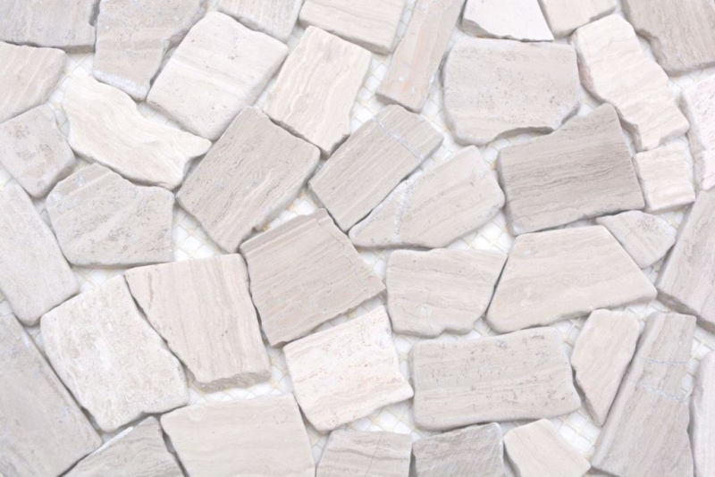 Mosaic quarry marble natural stone polygonal gray stripes light gray silver tile backsplash wall cladding kitchen - MOS44-0202