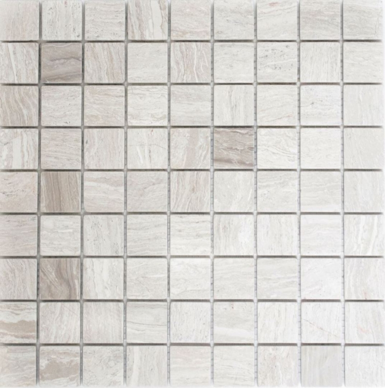 Marmor Mosaik Fliese Naturstein hellgrau Grau Streifenoptik Dusche Wand Boden - MOS42-0204