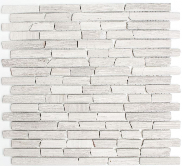 Mosaïque marbre pierre naturelle Brick composite baguettes gris clair bandes éclaboussures murales - MOS40-MOSBrick2012
